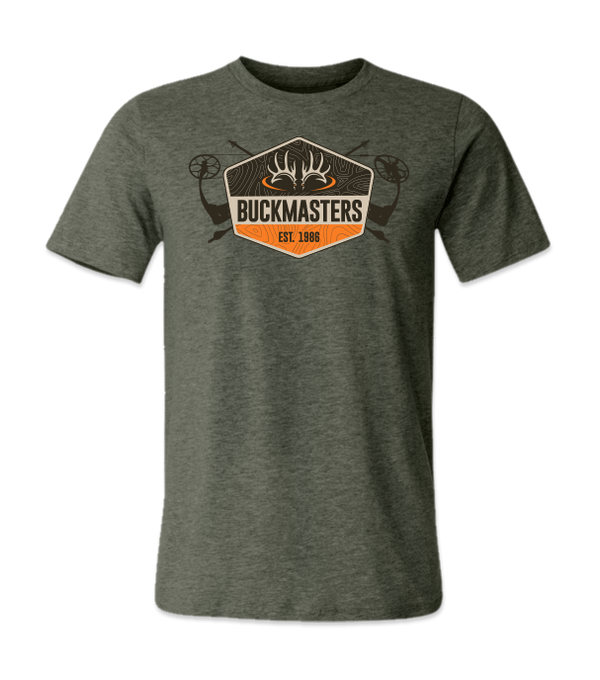 Buckmasters "EST. 1986" Heather Military Green & Orange Short Sleeve Tee