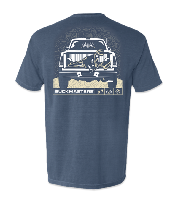 Buckmasters "ON THE ROAD" Blue Jean Comfort Color Short Sleeve Pocket Tee