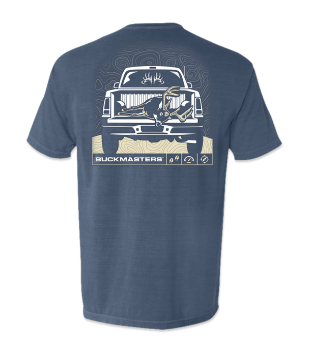 Buckmasters "ON THE ROAD" Blue Jean Comfort Color Short Sleeve Pocket Tee