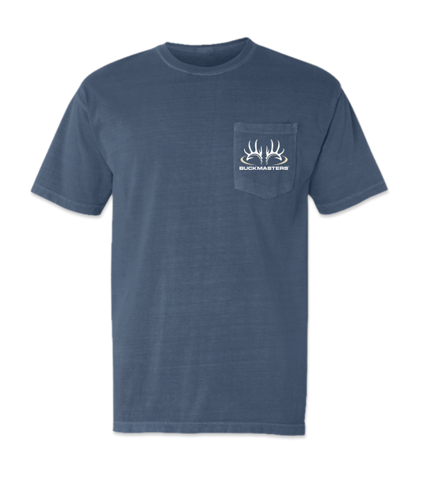 Buckmasters "ON THE ROAD" Blue Jean Comfort Color Short Sleeve Pocket Tee