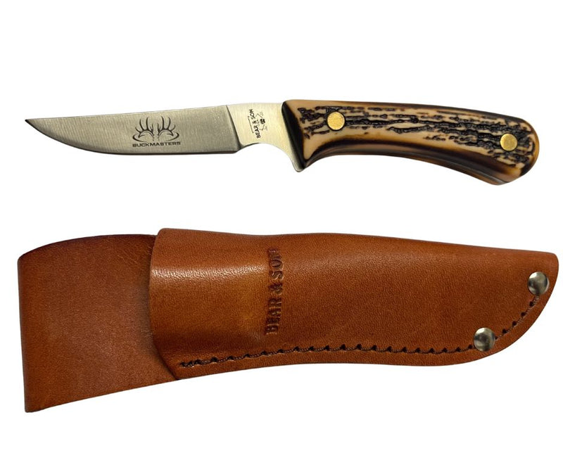Bear & Son Cutlery 6 1/2 in. Stag Delrin Bird & Trout knife w/leather sheath