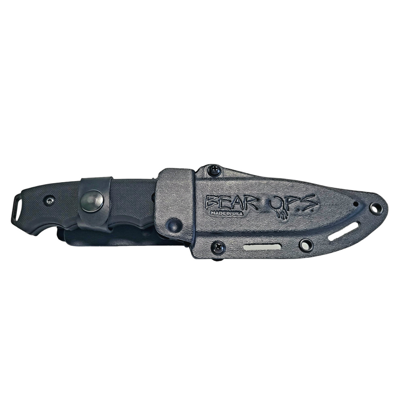 Bear and Son 9 3/4" Textured Black G10 Handle Tactical Modified Drop Point Black Finish Fixed Blade