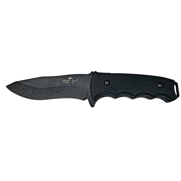 Bear and Son 9 3/4" Textured Black G10 Handle Tactical Modified Drop Point Black Finish Fixed Blade