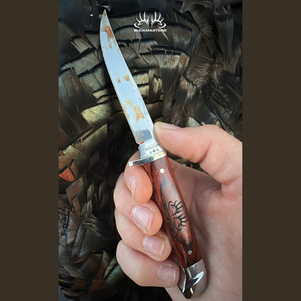 Rosewood Bear and Son Cutlery Rosewood Small Hunter with Leather Sheath + Free One Year Subscription to Buckmasters Whitetail Magazine